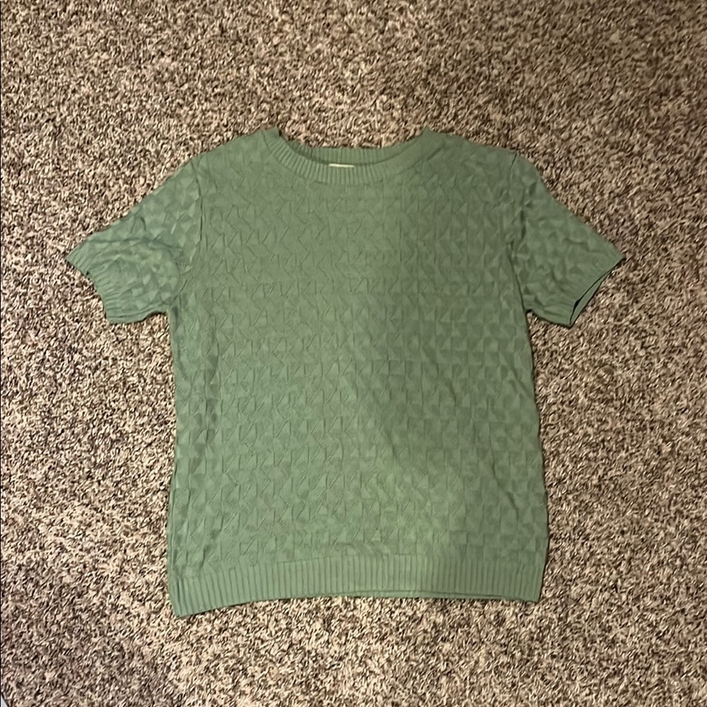 Green Crew Neck Textured Sweater
